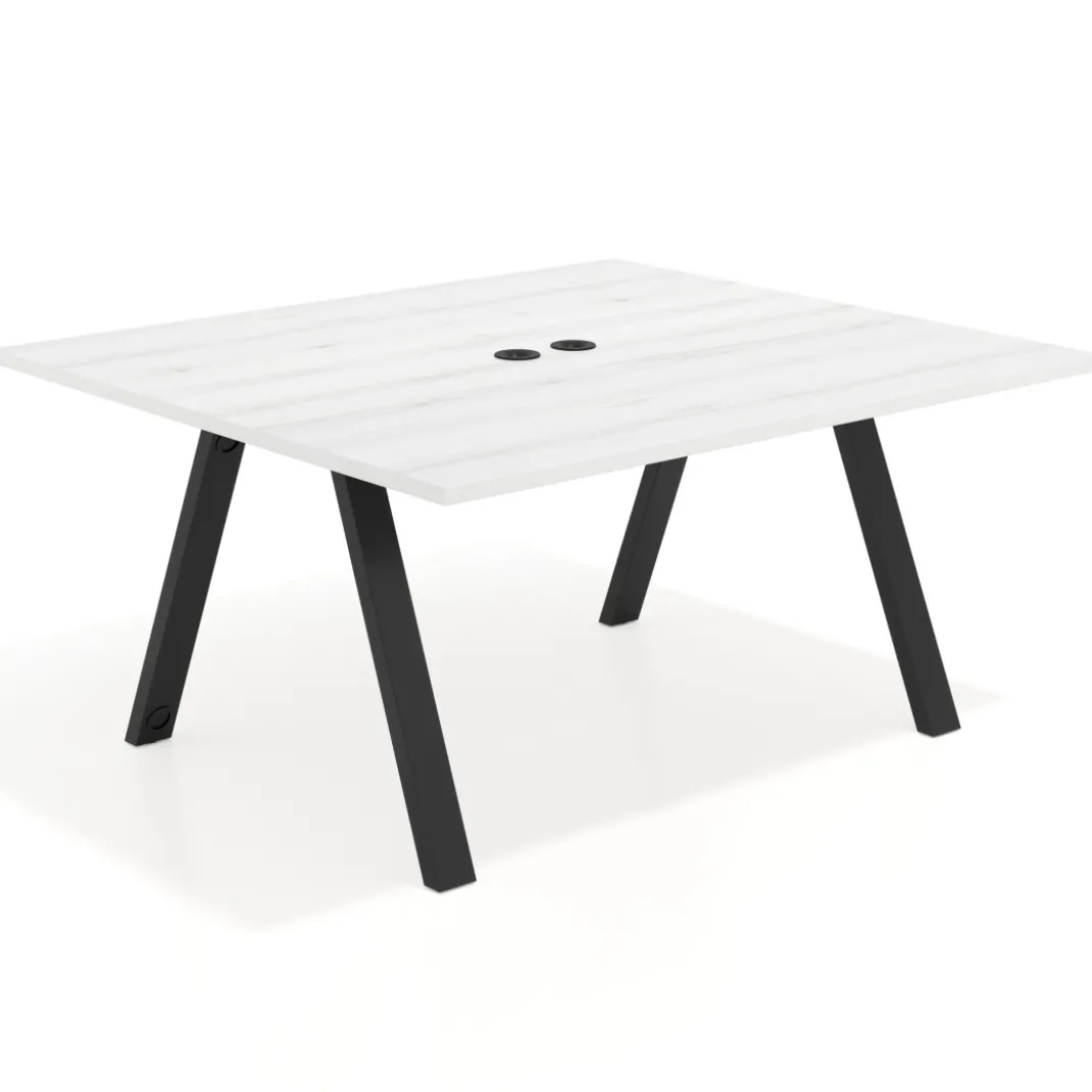 Mesa de oficina doble UvePro fondo 142, cantos rectos, estructura negra