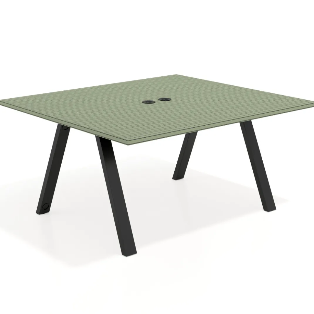 Mesa de oficina doble UvePro fondo 142, cantos rectos, estructura negra