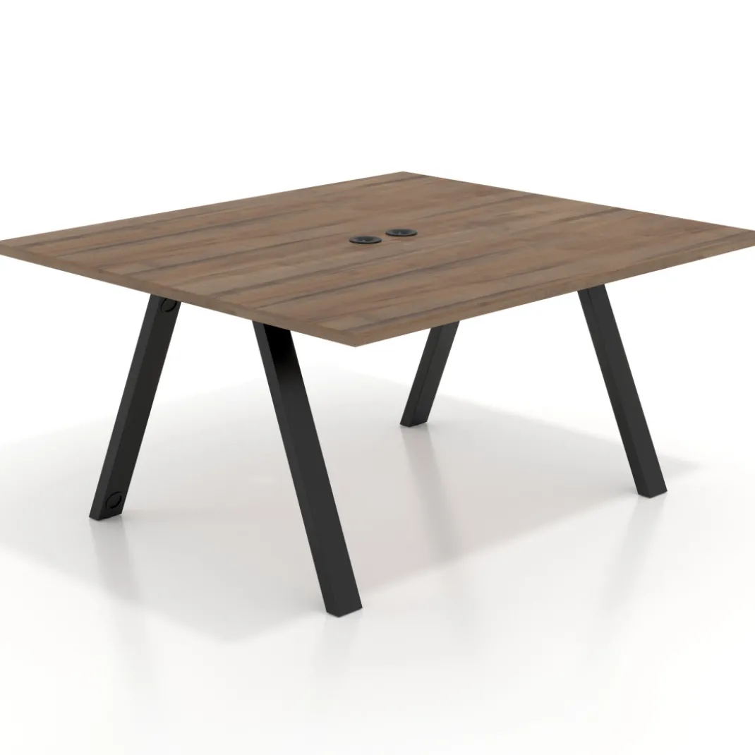 Mesa de oficina doble UvePro fondo 142, cantos rectos, estructura negra