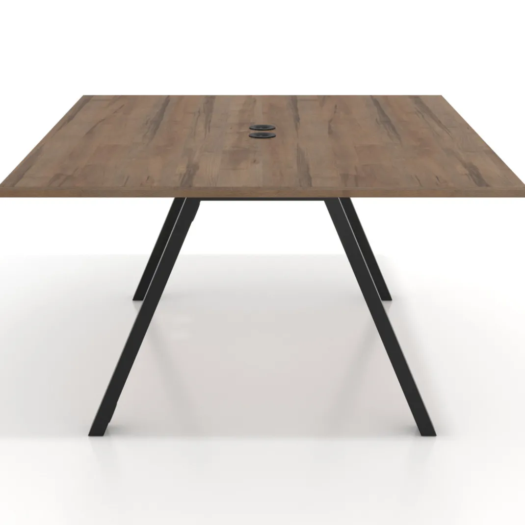 Mesa de oficina doble UvePro fondo 142, cantos rectos, estructura negra
