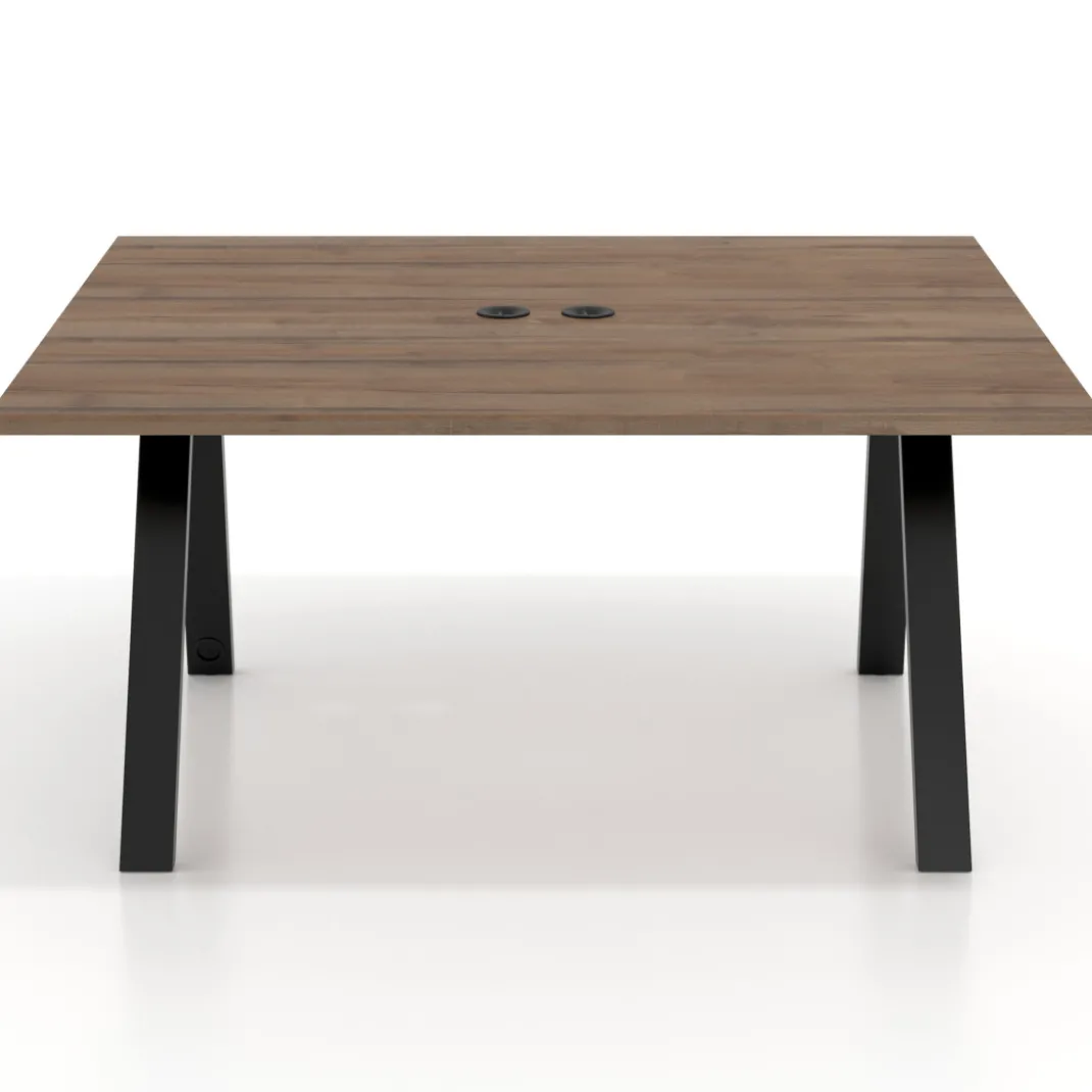 Mesa de oficina doble UvePro fondo 142, cantos rectos, estructura negra