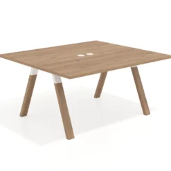 Mesa de oficina doble UvePro fondo 142, cantos rectos, estructura blanca/madera