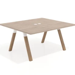 Mesa de oficina doble UvePro fondo 142, cantos rectos, estructura blanca/madera