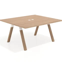 Mesa de oficina doble UvePro fondo 142, cantos rectos, estructura blanca/madera