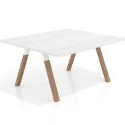 Mesa de oficina doble UvePro fondo 142, cantos rectos, estructura blanca/madera