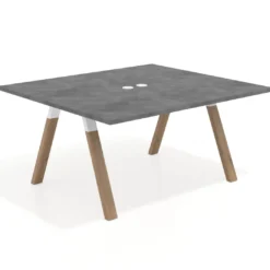 Mesa de oficina doble UvePro fondo 142, cantos rectos, estructura blanca/madera