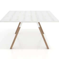 Mesa de oficina doble UvePro fondo 142, cantos rectos, estructura blanca/madera