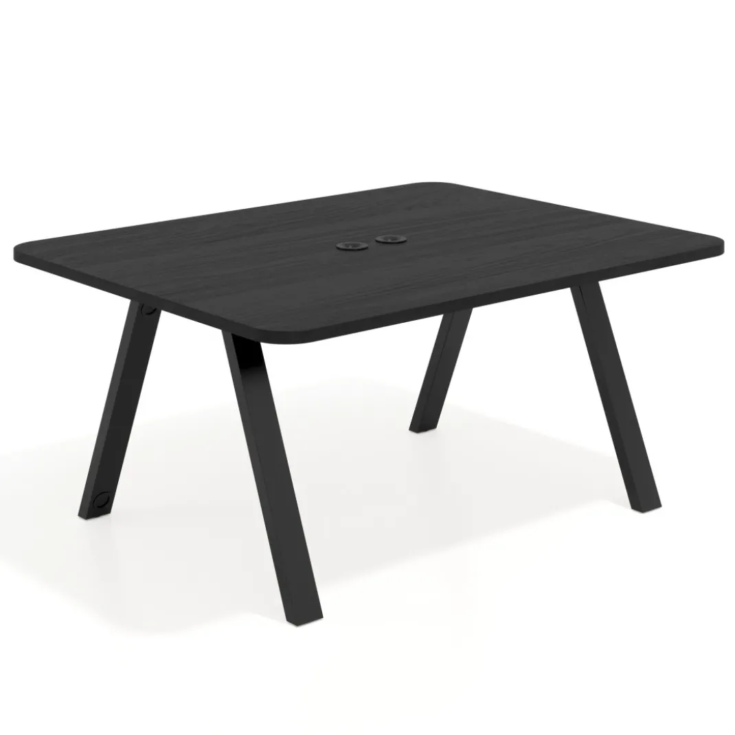 Mesa de oficina doble UvePro fondo 126, cantos redondeados, estructura negra