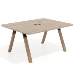 Mesa de oficina doble UvePro fondo 126, cantos redondeados, estructura negra/madera