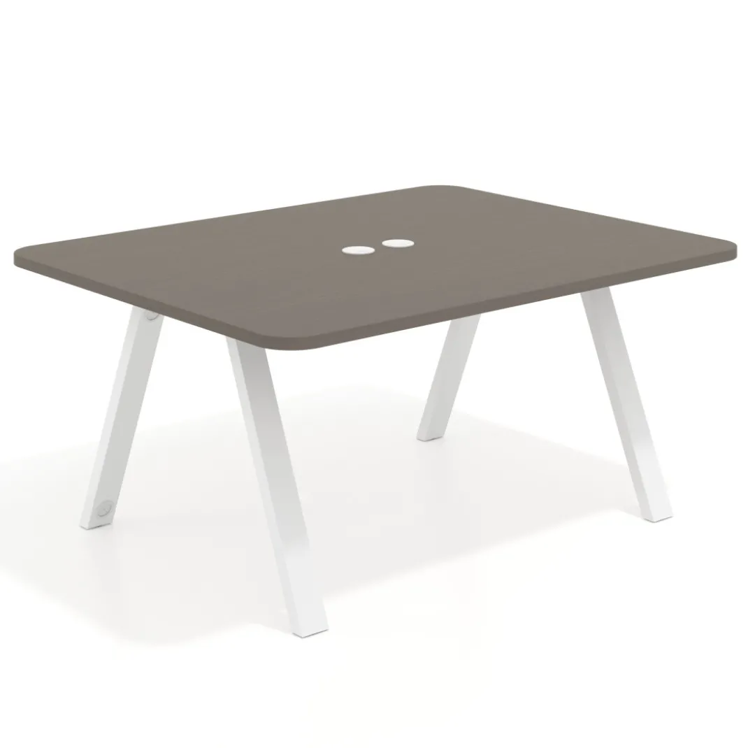 Mesa de oficina doble UvePro fondo 126, cantos redondeados, estructura blanca