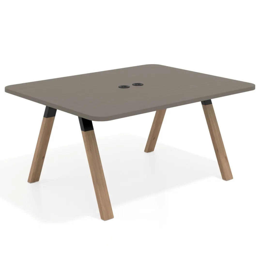 Mesa de oficina doble UvePro fondo 126, cantos redondeados, estructura negra/madera