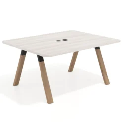 Mesa de oficina doble UvePro fondo 126, cantos redondeados, estructura negra/madera