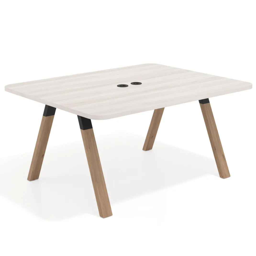 Mesa de oficina doble UvePro fondo 126, cantos redondeados, estructura negra/madera