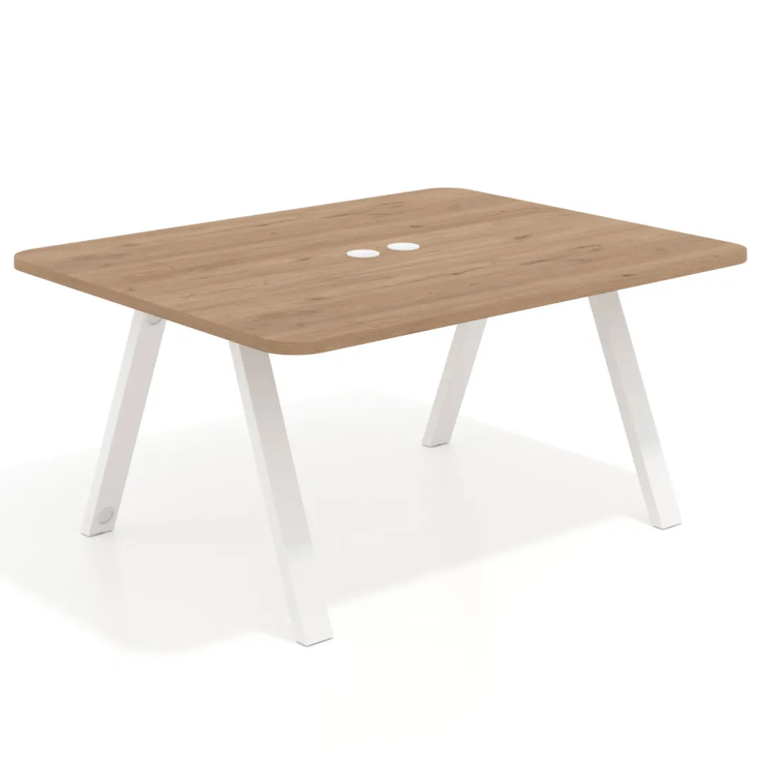 Mesa de oficina doble UvePro fondo 126, cantos redondeados, estructura blanca