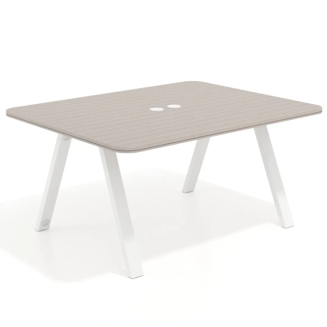 Mesa de oficina doble UvePro fondo 126, cantos redondeados, estructura blanca