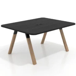 Mesa de oficina doble UvePro fondo 126, cantos redondeados, estructura negra/madera