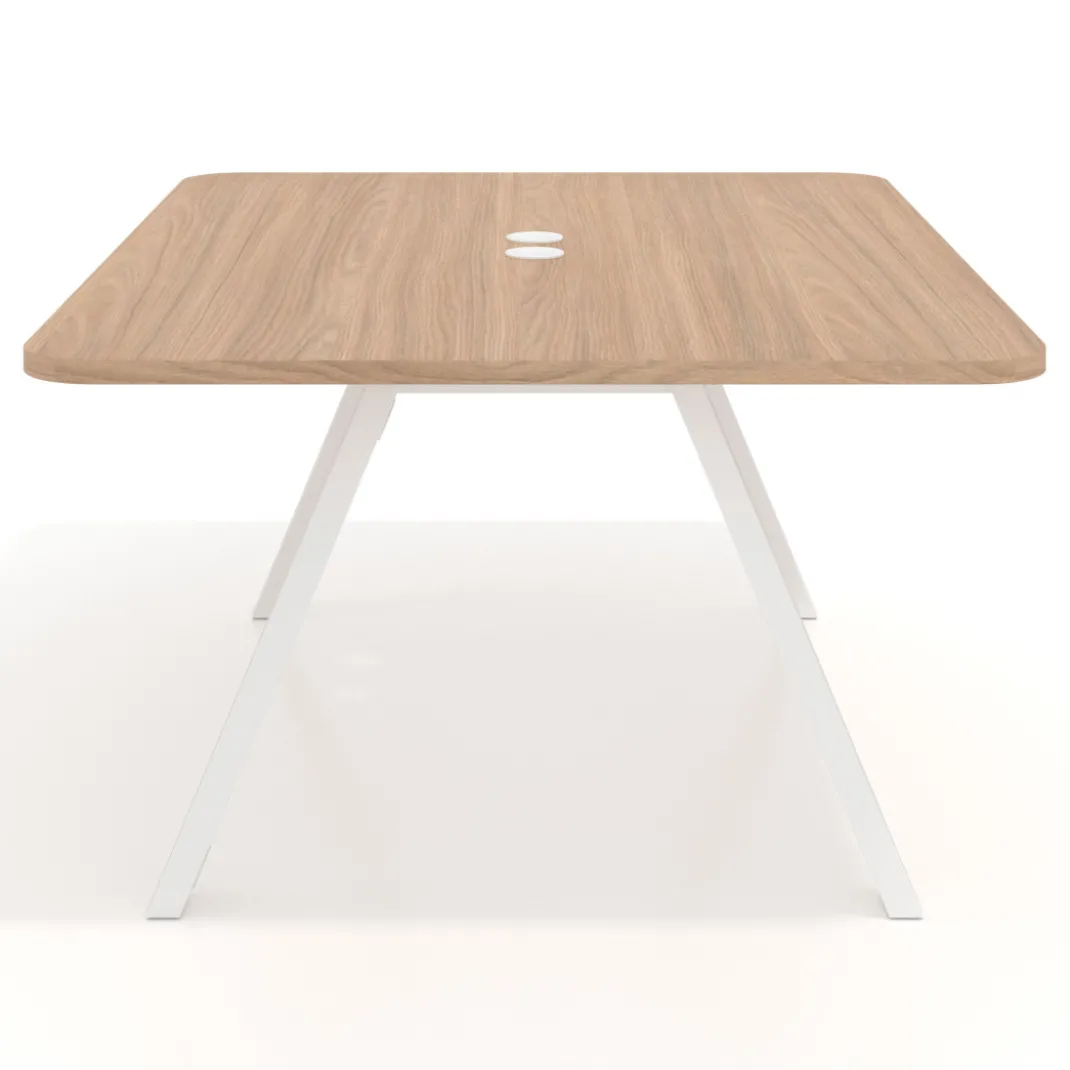 Mesa de oficina doble UvePro fondo 126, cantos redondeados, estructura blanca