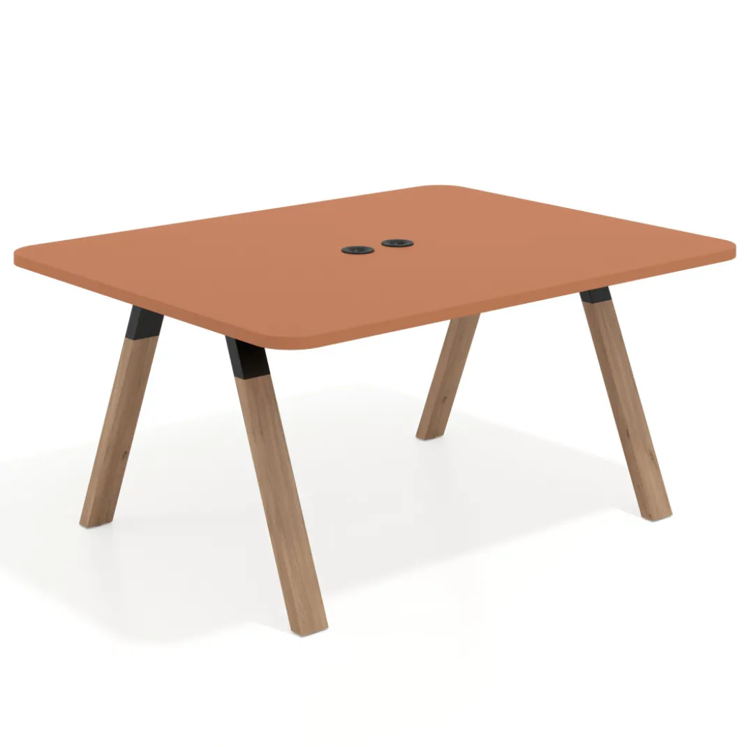 Mesa de oficina doble UvePro fondo 126, cantos redondeados, estructura negra/madera