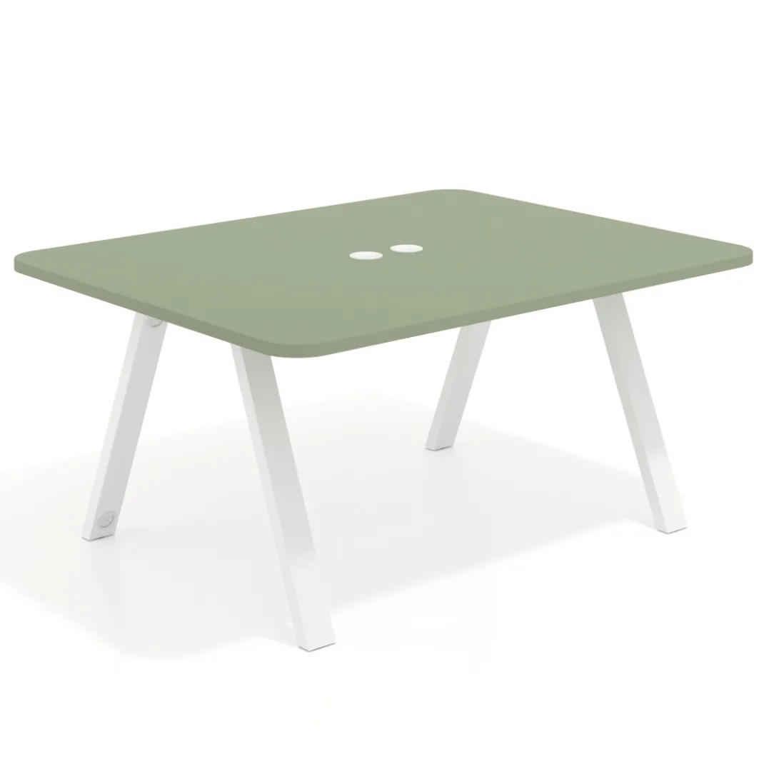 Mesa de oficina doble UvePro fondo 126, cantos redondeados, estructura blanca