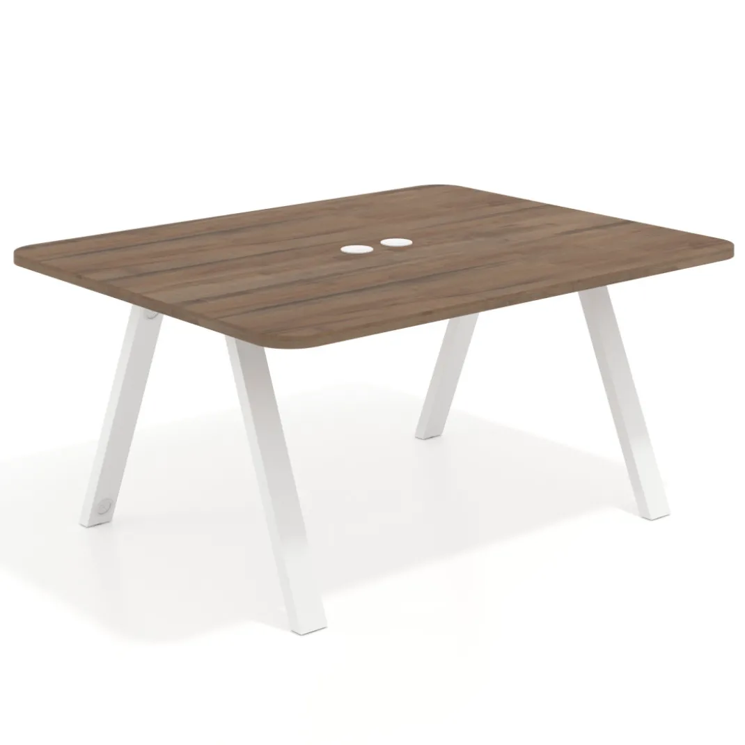 Mesa de oficina doble UvePro fondo 126, cantos redondeados, estructura blanca