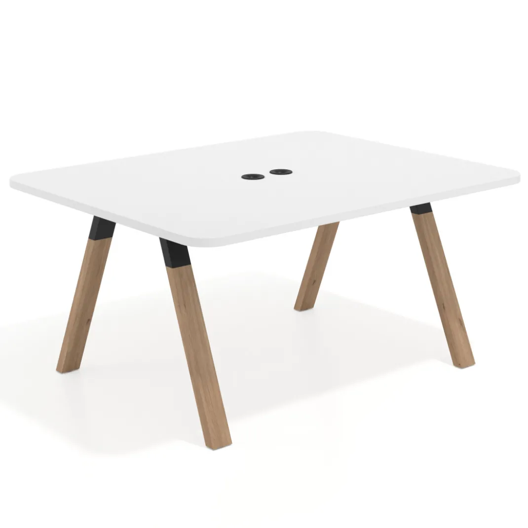 Mesa de oficina doble UvePro fondo 126, cantos redondeados, estructura negra/madera
