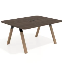 Mesa de oficina doble UvePro fondo 126, cantos redondeados, estructura negra/madera