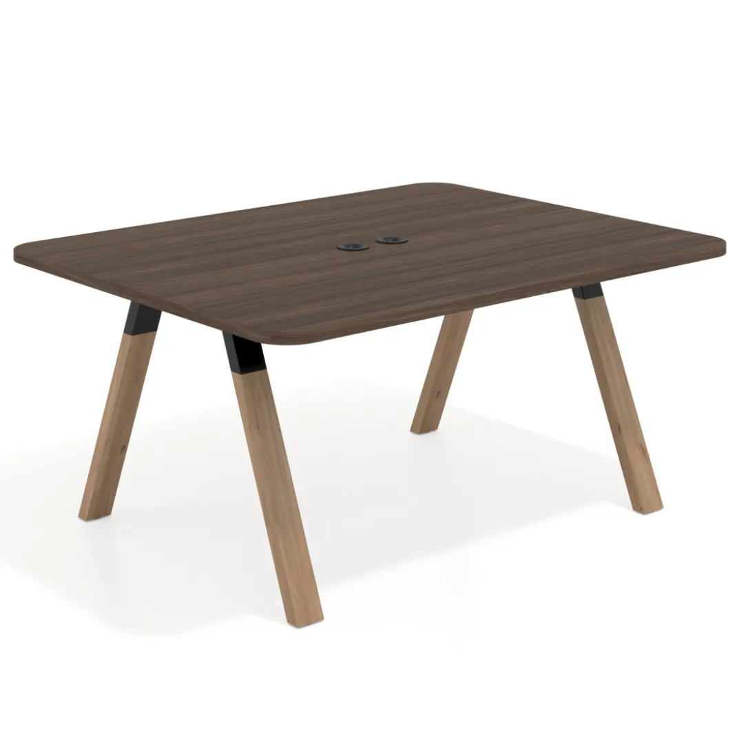 Mesa de oficina doble UvePro fondo 126, cantos redondeados, estructura negra/madera