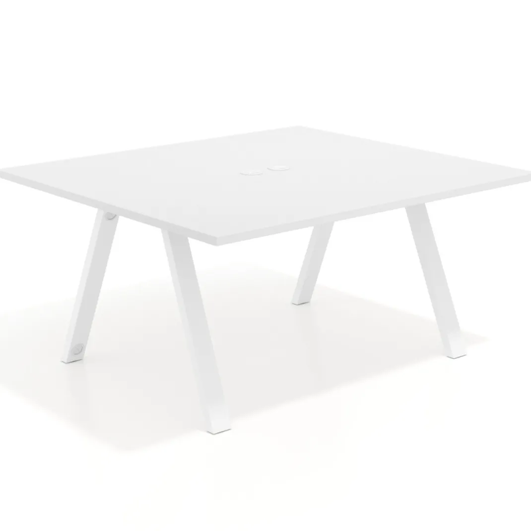 Mesa de oficina doble UvePro fondo 142, cantos rectos, estructura blanca