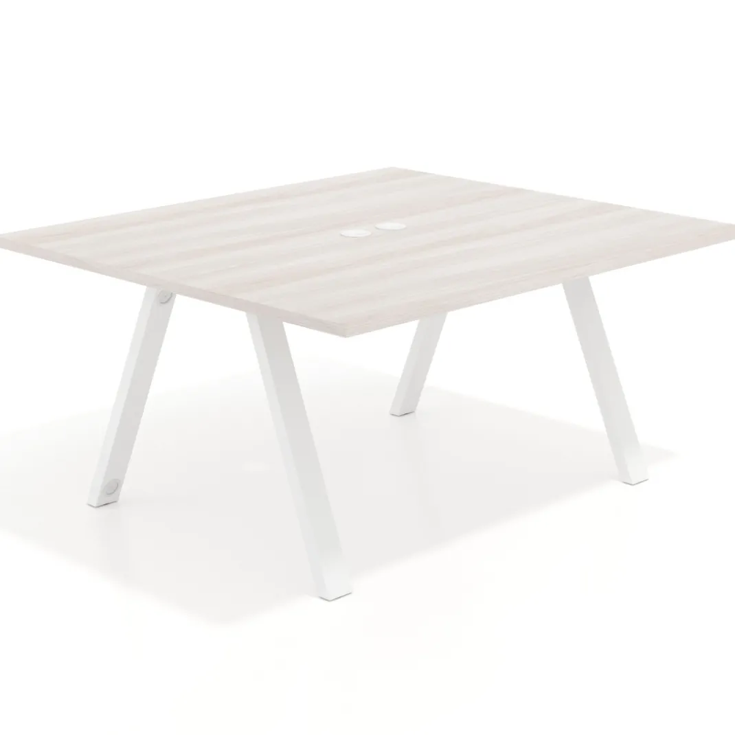 Mesa de oficina doble UvePro fondo 142, cantos rectos, estructura blanca