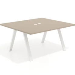 Mesa de oficina doble UvePro fondo 142, cantos rectos, estructura blanca