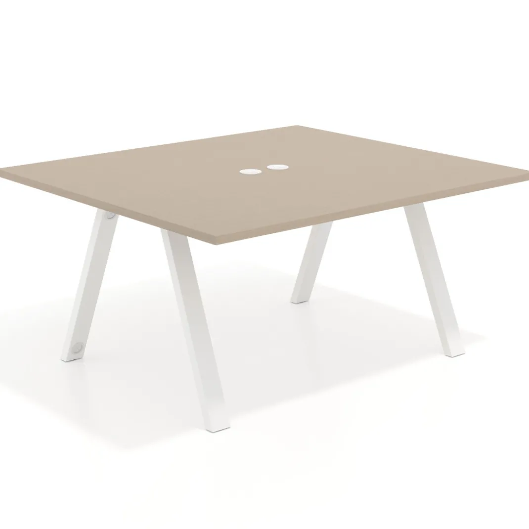 Mesa de oficina doble UvePro fondo 142, cantos rectos, estructura blanca
