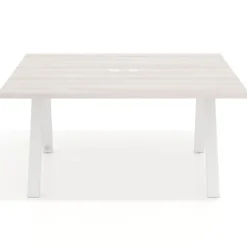 Mesa de oficina doble UvePro fondo 142, cantos rectos, estructura blanca