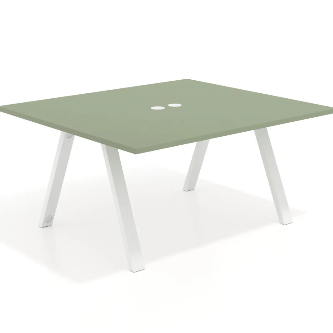 Mesa de oficina doble UvePro fondo 142, cantos rectos, estructura blanca