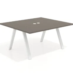 Mesa de oficina doble UvePro fondo 142, cantos rectos, estructura blanca