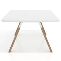 Mesa de oficina doble UvePro fondo 126, cantos redondeados, estructura blanca/madera