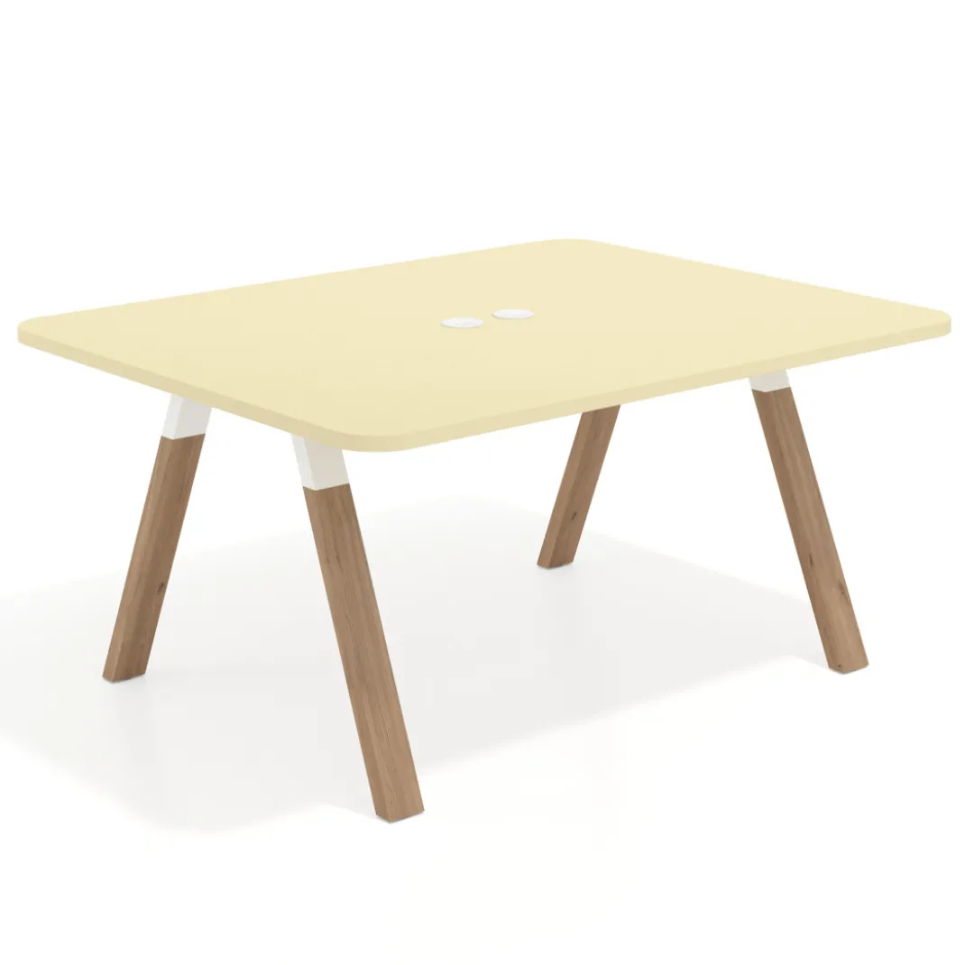 Mesa de oficina doble UvePro fondo 126, cantos redondeados, estructura blanca/madera