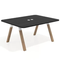 Mesa de oficina doble UvePro fondo 126, cantos redondeados, estructura blanca/madera