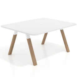 Mesa de oficina doble UvePro fondo 126, cantos redondeados, estructura blanca/madera
