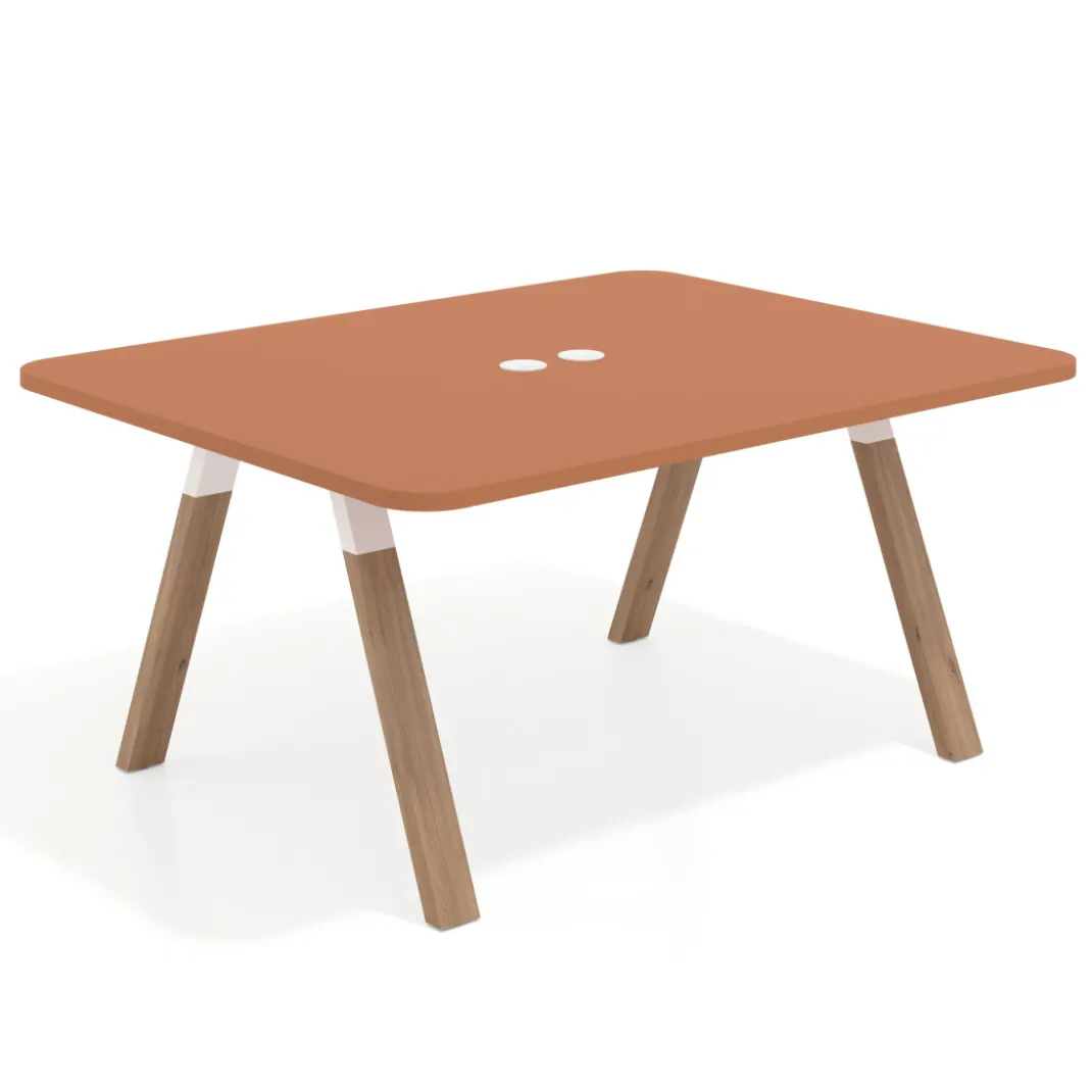 Mesa de oficina doble UvePro fondo 126, cantos redondeados, estructura blanca/madera