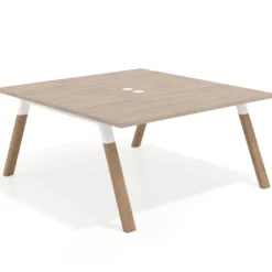 Mesa de oficina doble UvePro fondo 166, cantos rectos, estructura blanca/madera