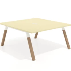 Mesa de oficina doble UvePro fondo 166, cantos rectos, estructura blanca/madera
