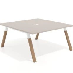 Mesa de oficina doble UvePro fondo 166, cantos rectos, estructura blanca/madera