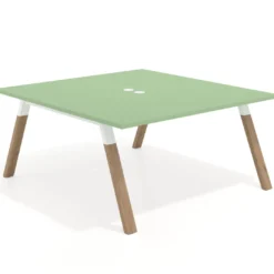 Mesa de oficina doble UvePro fondo 166, cantos rectos, estructura blanca/madera