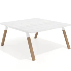 Mesa de oficina doble UvePro fondo 166, cantos rectos, estructura blanca/madera