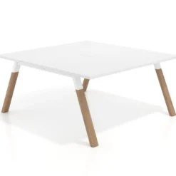 Mesa de oficina doble UvePro fondo 166, cantos rectos, estructura blanca/madera