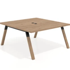 Mesa de oficina doble UvePro fondo 166, cantos rectos, estructura negra/madera