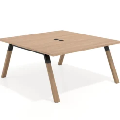 Mesa de oficina doble UvePro fondo 166, cantos rectos, estructura negra/madera