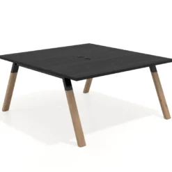 Mesa de oficina doble UvePro fondo 166, cantos rectos, estructura negra/madera