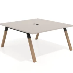 Mesa de oficina doble UvePro fondo 166, cantos rectos, estructura negra/madera