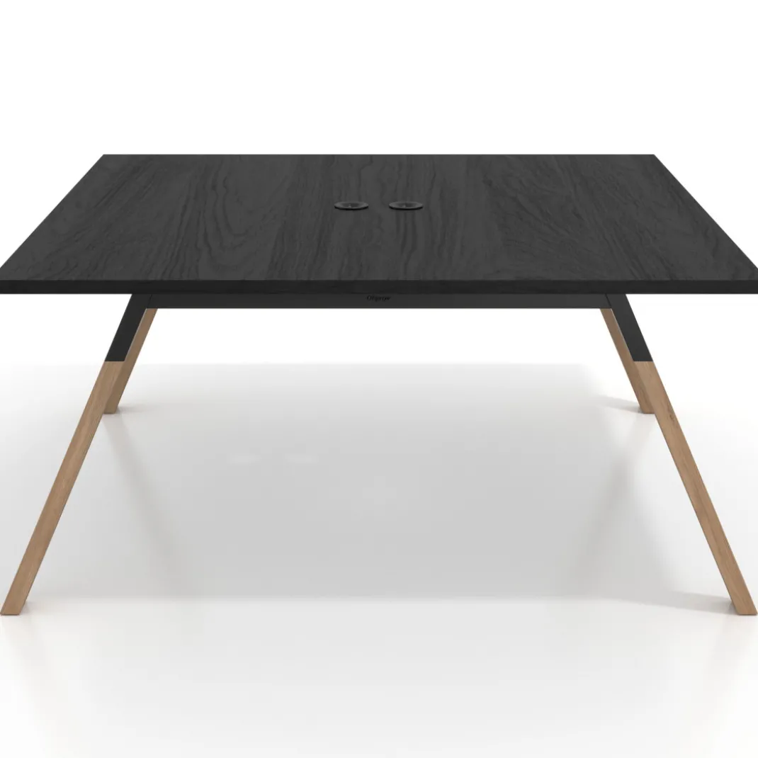 Mesa de oficina doble UvePro fondo 166, cantos rectos, estructura negra/madera